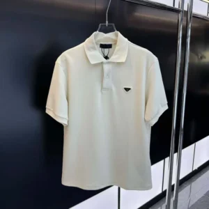 Prada Men Fleece Polo Natural Shirt in a Fleece Design-Beige