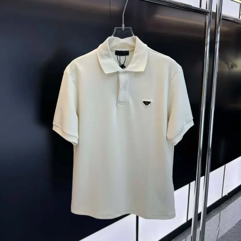 Prada Men Fleece Polo Natural Shirt in a Fleece Design-Beige