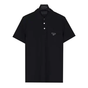 Prada Men Fleece Polo Natural Shirt in a Fleece Design-Black