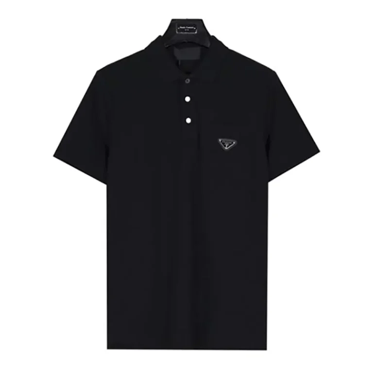 Prada Men Fleece Polo Natural Shirt in a Fleece Design-Black
