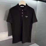Prada Men Fleece Polo Natural Shirt in a Fleece Design-Black