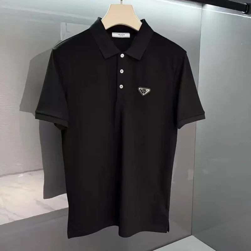 Prada Men Fleece Polo Natural Shirt in a Fleece Design-Black
