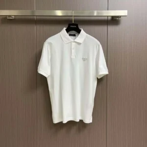 Prada Men Fleece Polo Natural Shirt in a Fleece Design-White