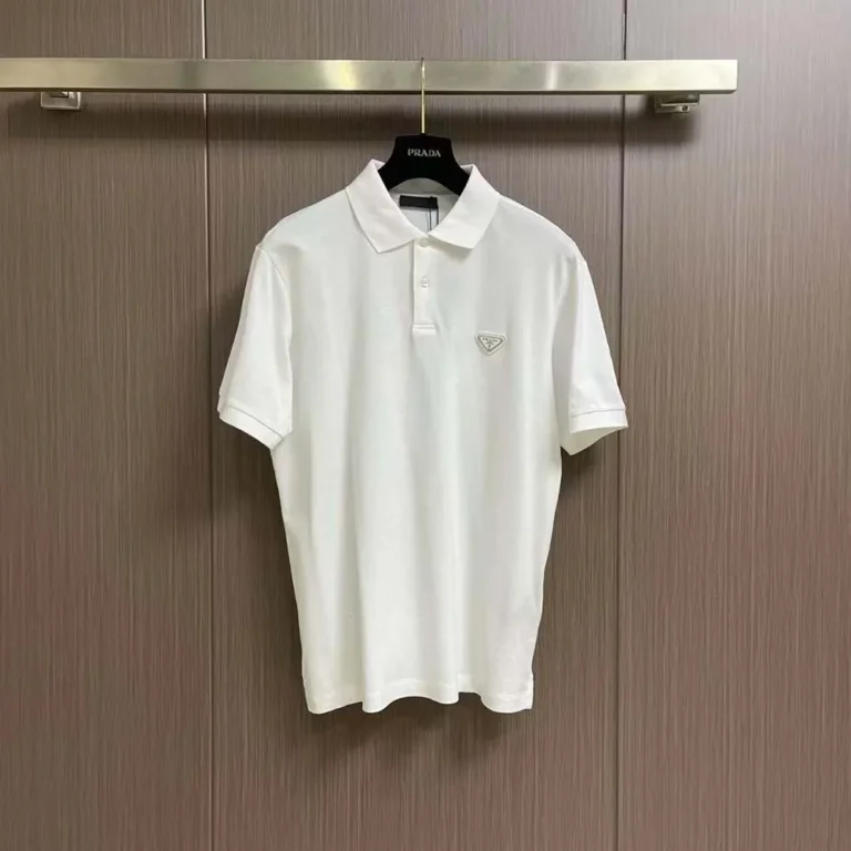 Prada Men Fleece Polo Natural Shirt in a Fleece Design-White