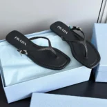 Prada Women Leather Thong Sandals-Black 1Y503N