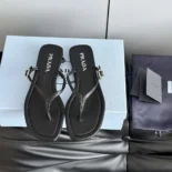 Prada Women Leather Thong Sandals-Black 1Y503N