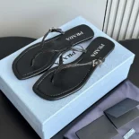 Prada Women Leather Thong Sandals-Black 1Y503N