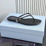 Prada Women Leather Thong Sandals-Black 1Y503N