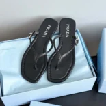Prada Women Leather Thong Sandals-Black 1Y503N