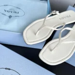 Prada Women Leather Thong Sandals-White 1Y503N