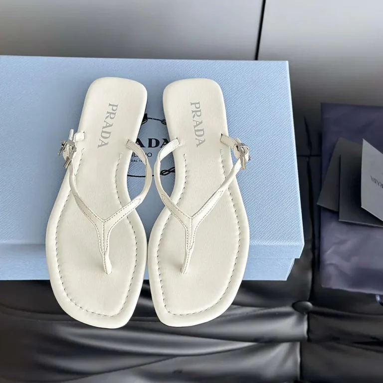 Prada Women Leather Thong Sandals-White 1Y503N