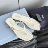 Prada Women Leather Thong Sandals-White 1Y503N