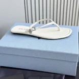 Prada Women Leather Thong Sandals-White 1Y503N