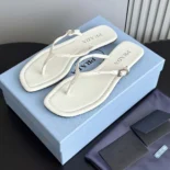 Prada Women Leather Thong Sandals-White 1Y503N