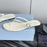 Prada Women Leather Thong Sandals-White 1Y503N