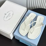 Prada Women Leather Thong Sandals-White 1Y503N