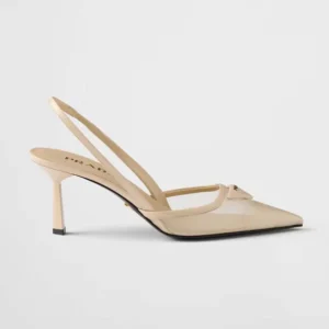 Prada Women Mesh Fabric Slingback Pumps-Beige 1I891N