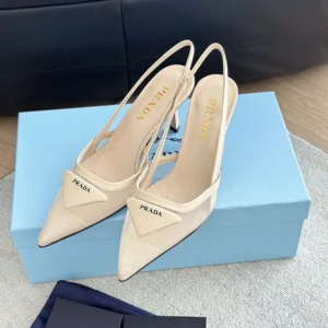 Prada Women Mesh Fabric Slingback Pumps-Beige 1I891N