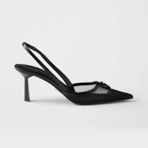 Prada Women Mesh Fabric Slingback Pumps-Black 1I891N