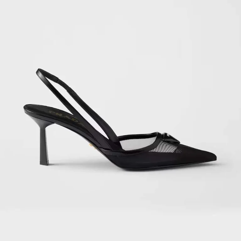 Prada Women Mesh Fabric Slingback Pumps-Black 1I891N