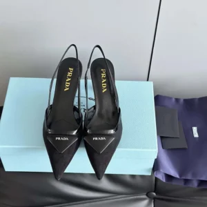 Prada Women Mesh Fabric Slingback Pumps-Black 1I891N