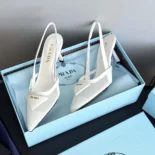 Prada Women Mesh Fabric Slingback Pumps-White 1I891N