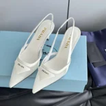 Prada Women Mesh Fabric Slingback Pumps-White 1I891N