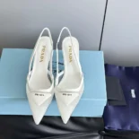Prada Women Mesh Fabric Slingback Pumps-White 1I891N