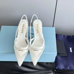 Prada Women Mesh Fabric Slingback Pumps-White 1I891N