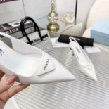 Prada Women Saffiano Patent Leather Slingback Pumps-White 1I901M