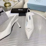 Prada Women Saffiano Patent Leather Slingback Pumps-White 1I901M