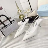 Prada Women Saffiano Patent Leather Slingback Pumps-White 1I901M