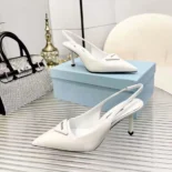 Prada Women Saffiano Patent Leather Slingback Pumps-White 1I901M