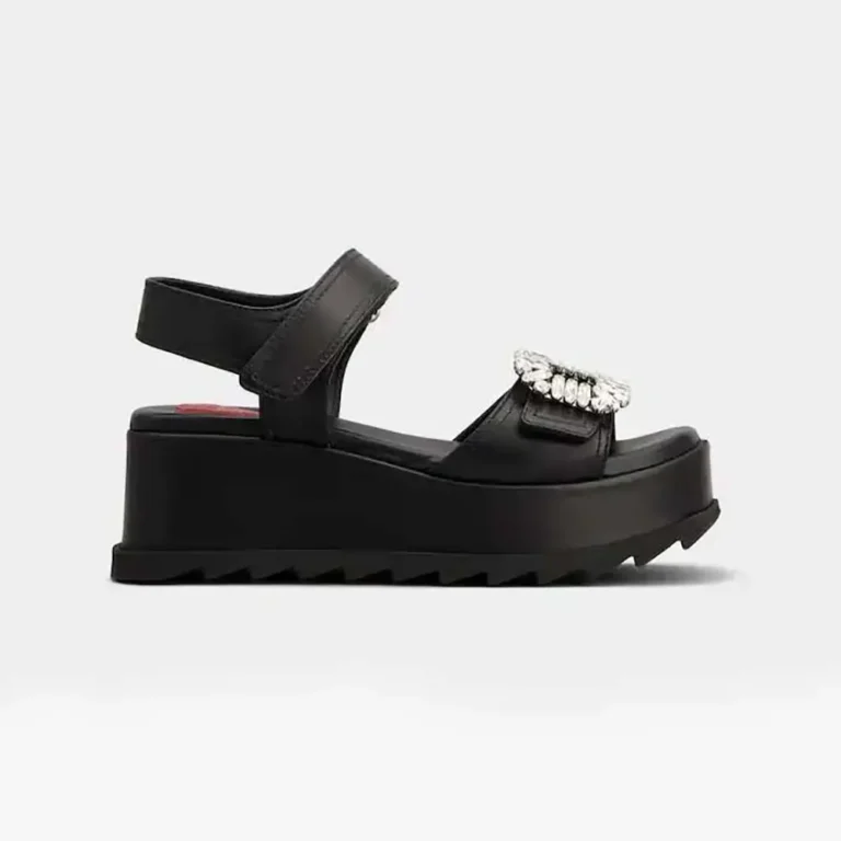 Roger Vivier Women Slidy Viv' Wedge Sandals in Leather-Black