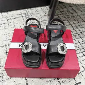 Roger Vivier Women Slidy Viv' Wedge Sandals in Leather-Black