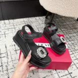 Roger Vivier Women Slidy Viv' Wedge Sandals in Leather-Black