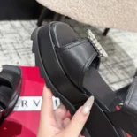 Roger Vivier Women Slidy Viv' Wedge Sandals in Leather-Black