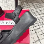 Roger Vivier Women Slidy Viv' Wedge Sandals in Leather-Black