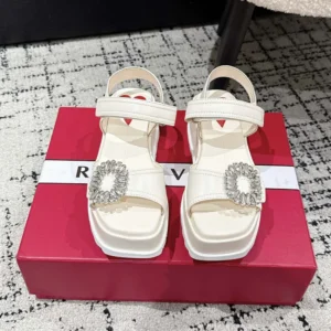 Roger Vivier Women Slidy Viv' Wedge Sandals in Leather-White