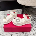 Roger Vivier Women Slidy Viv' Wedge Sandals in Leather-White