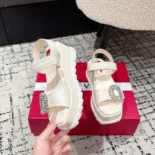 Roger Vivier Women Slidy Viv' Wedge Sandals in Leather-White
