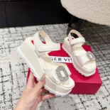 Roger Vivier Women Slidy Viv' Wedge Sandals in Leather-White