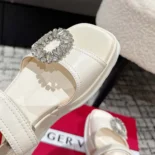 Roger Vivier Women Slidy Viv' Wedge Sandals in Leather-White