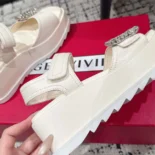 Roger Vivier Women Slidy Viv' Wedge Sandals in Leather-White