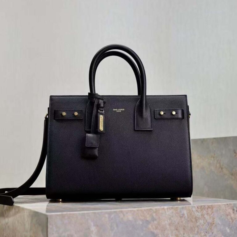Saint Laurent YSL Women Sac De Jour in Supple Grained Leather-Black/Gold