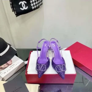 Valentino Women Vlogo Glow Laminated Nappa Slingback Pump in Rhinestones