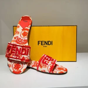 Fendi Women Sunshine Red and Camelia Canvas Slides 8R8092ATTGF1SZG